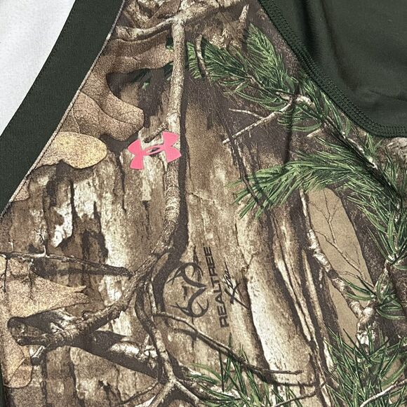 UNDER ARMOUR Scent Control Cold Gear Camo Top Women MEDIUM Hunting Fitted V-Neck - Picture 9 of 10